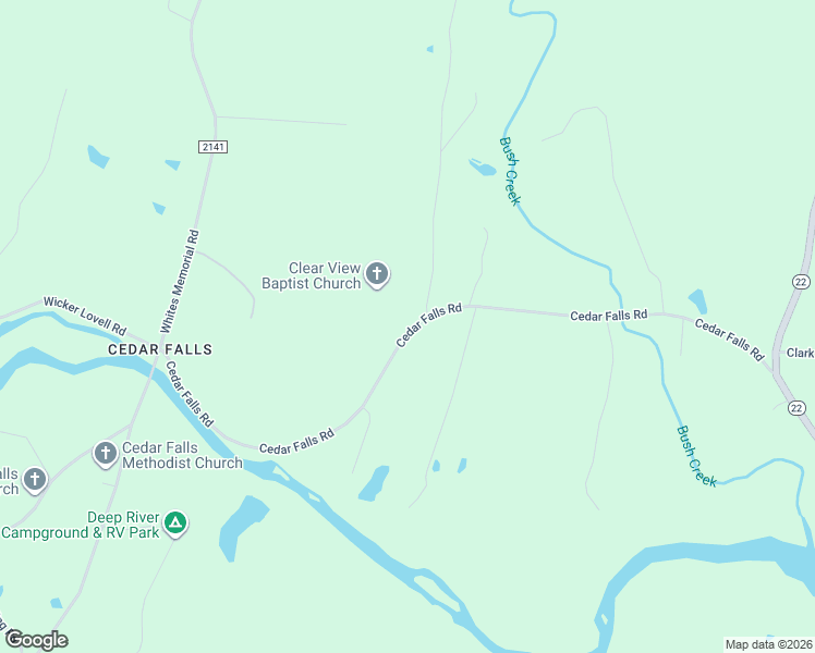 map of restaurants, bars, coffee shops, grocery stores, and more near 2721 Cedar Falls Rd in Franklinville