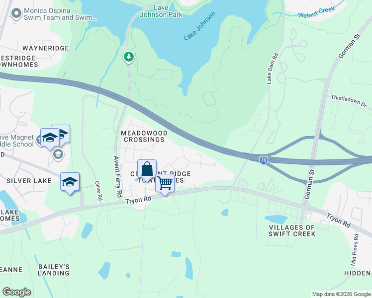 map of restaurants, bars, coffee shops, grocery stores, and more near 4531 Sugarbend Way in Raleigh