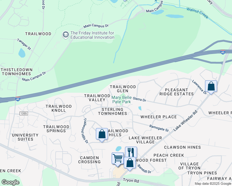 map of restaurants, bars, coffee shops, grocery stores, and more near 2316 Hoot Owl Court in Raleigh
