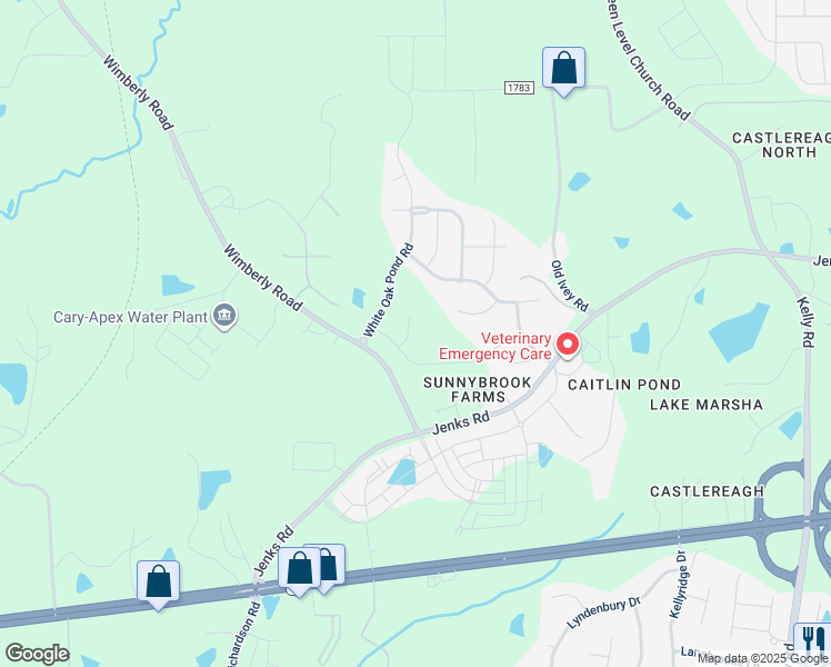 map of restaurants, bars, coffee shops, grocery stores, and more near 727 Sidewinder Court in Apex