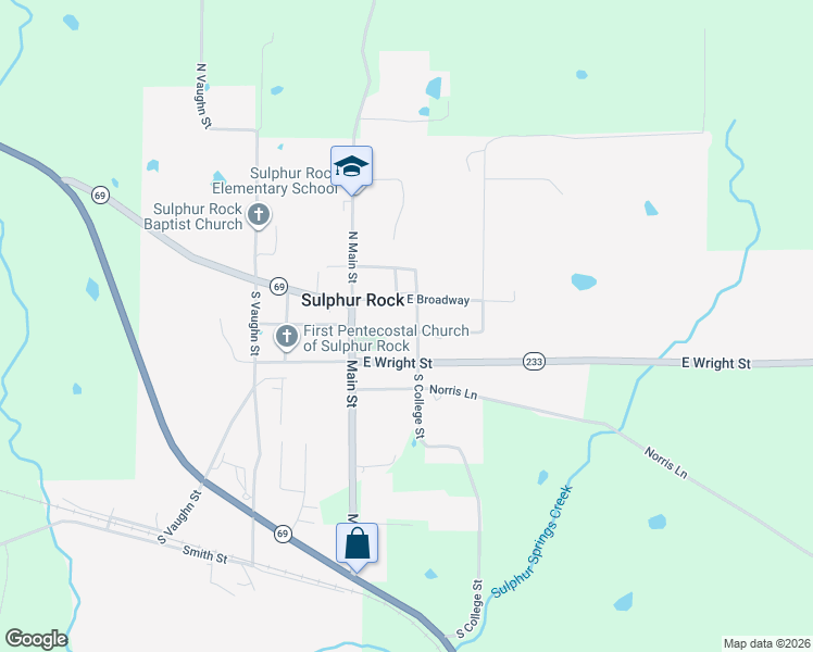 map of restaurants, bars, coffee shops, grocery stores, and more near 180 East Saint Charles Street in Sulphur Rock