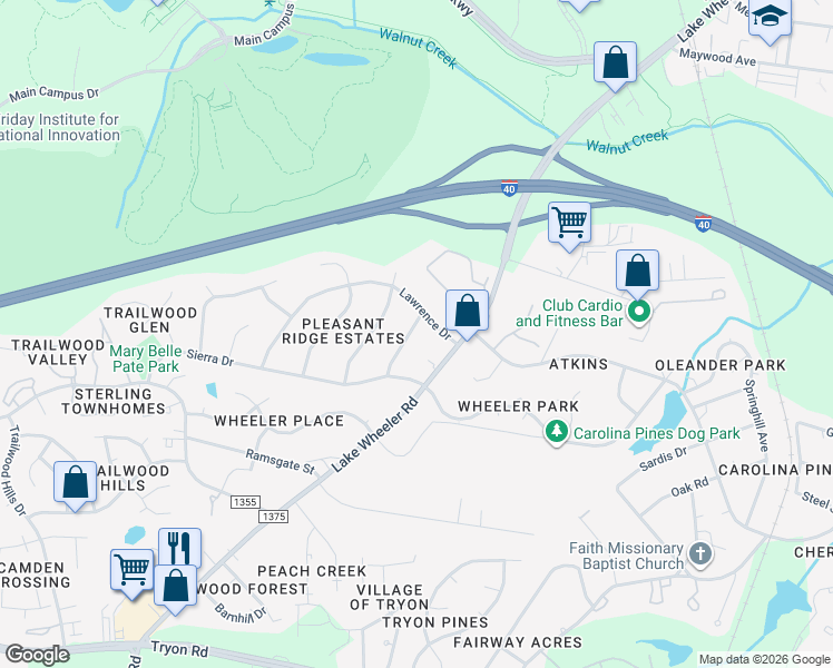 map of restaurants, bars, coffee shops, grocery stores, and more near 2109 Saturn Street in Raleigh