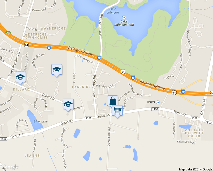 map of restaurants, bars, coffee shops, grocery stores, and more near 5451 Purplehorse Way in Raleigh