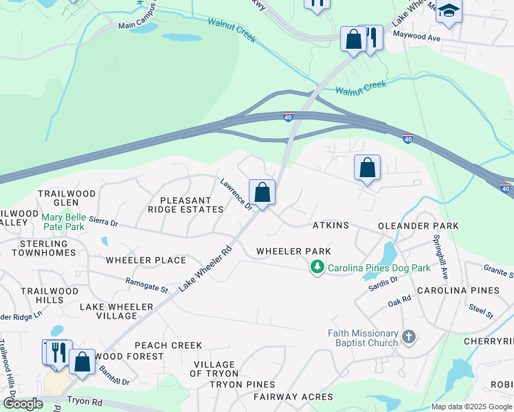 map of restaurants, bars, coffee shops, grocery stores, and more near 2000 Lawrence Drive in Raleigh