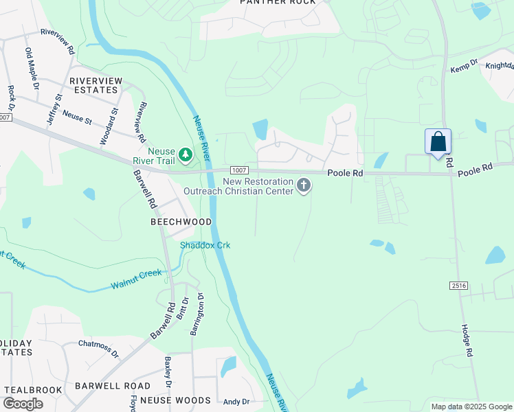 map of restaurants, bars, coffee shops, grocery stores, and more near Serenity Creek Drive in Raleigh