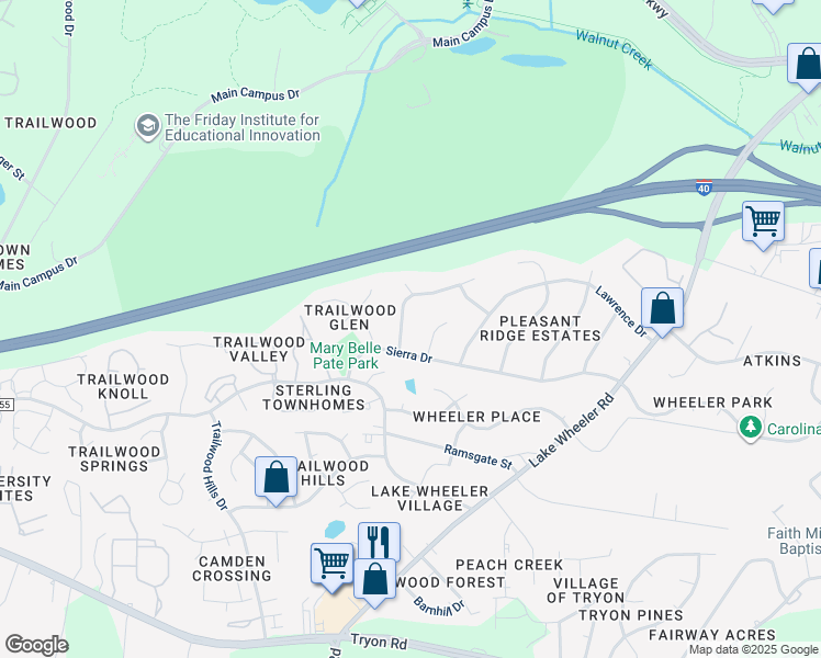 map of restaurants, bars, coffee shops, grocery stores, and more near 2217 Mariner Circle in Raleigh