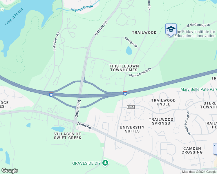 map of restaurants, bars, coffee shops, grocery stores, and more near 3500 Cum Laude Court in Raleigh