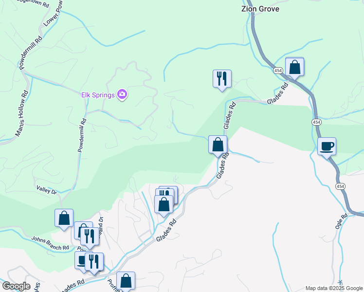 map of restaurants, bars, coffee shops, grocery stores, and more near 1125 Ogle Hills Road in Gatlinburg