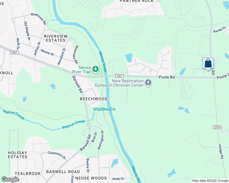 map of restaurants, bars, coffee shops, grocery stores, and more near Serenity Creek Drive in Raleigh