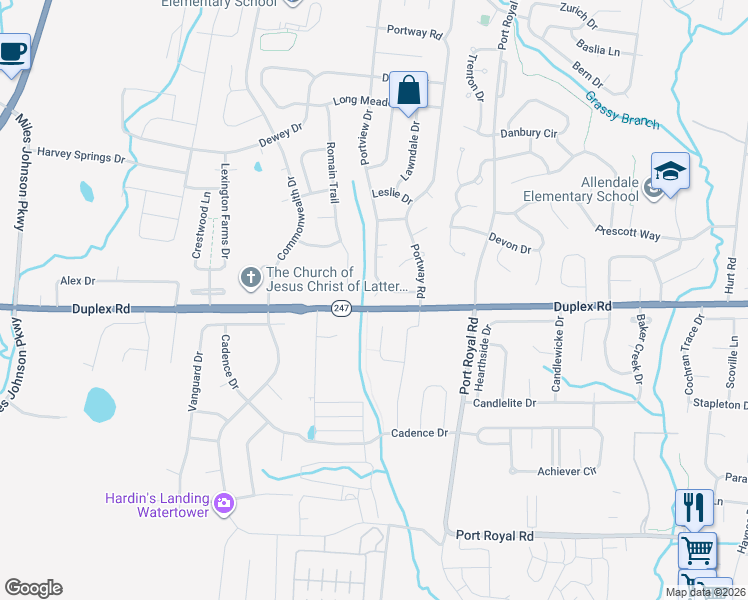 map of restaurants, bars, coffee shops, grocery stores, and more near 1720 Portview Court in Spring Hill