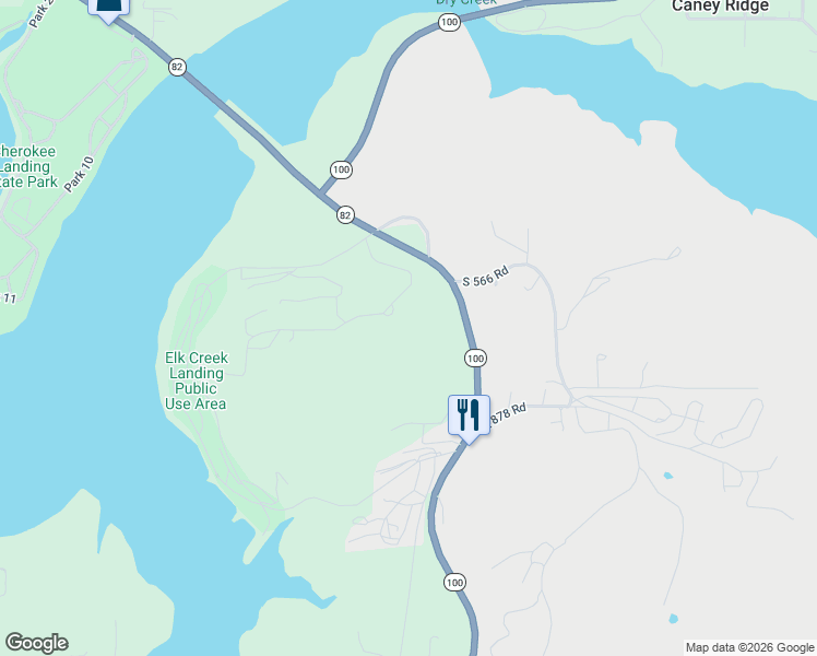 map of restaurants, bars, coffee shops, grocery stores, and more near 23051 West 867 Road in Park Hill