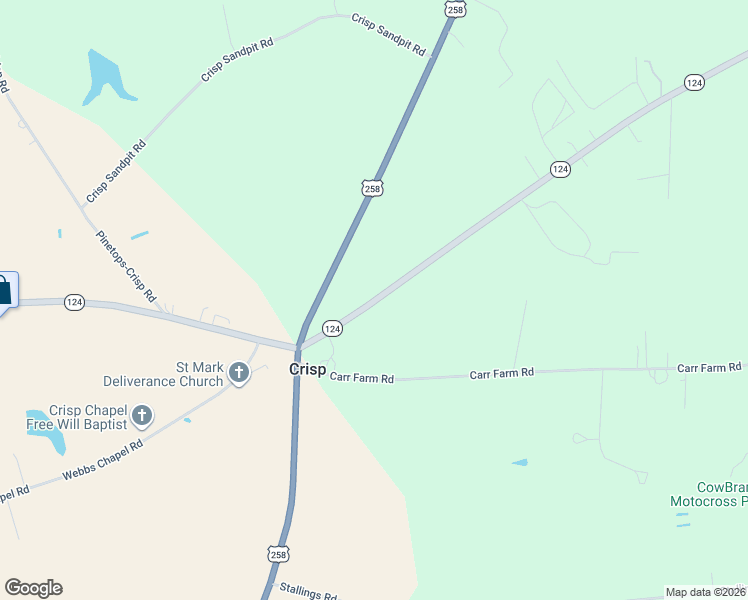 map of restaurants, bars, coffee shops, grocery stores, and more near 183 Highway 124 in Pinetops