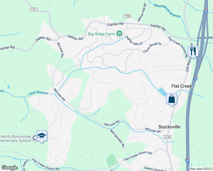 map of restaurants, bars, coffee shops, grocery stores, and more near 179 Double Brook Dr in Weaverville