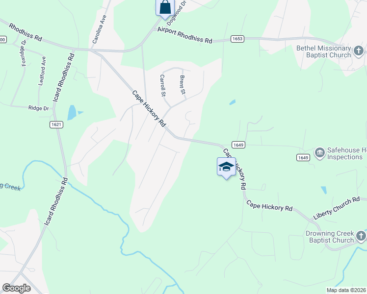 map of restaurants, bars, coffee shops, grocery stores, and more near 8839 Arrow Street in Hickory