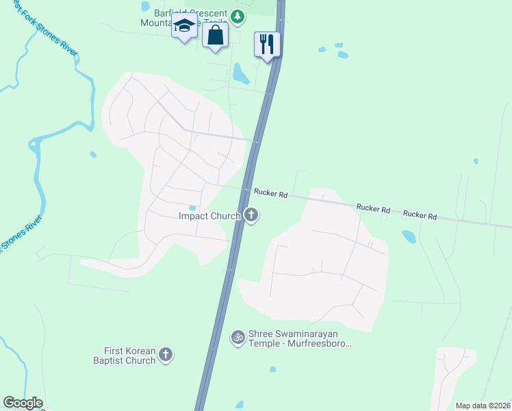 map of restaurants, bars, coffee shops, grocery stores, and more near 4137 Shelbyville Highway in Murfreesboro