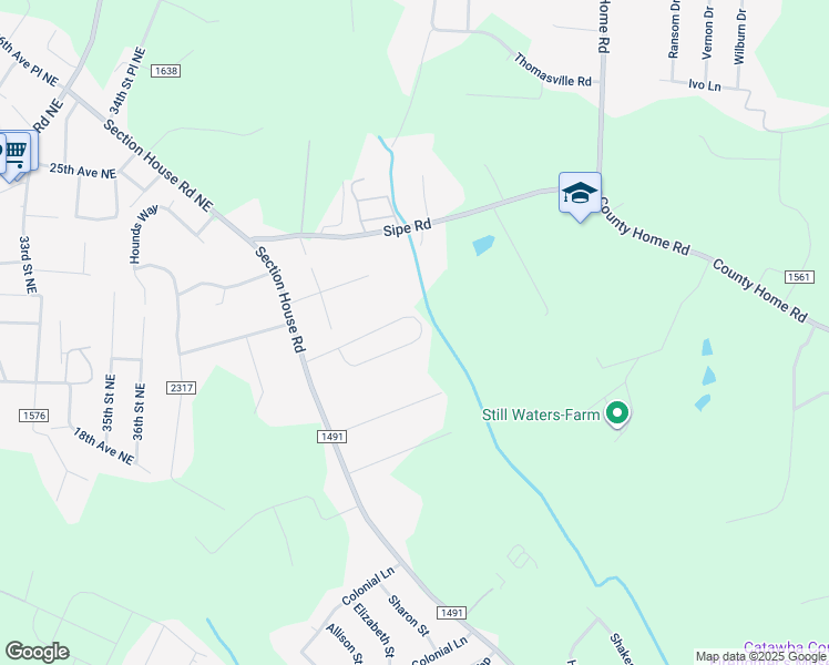 map of restaurants, bars, coffee shops, grocery stores, and more near 4158 Arrowhead Drive Northeast in Hickory