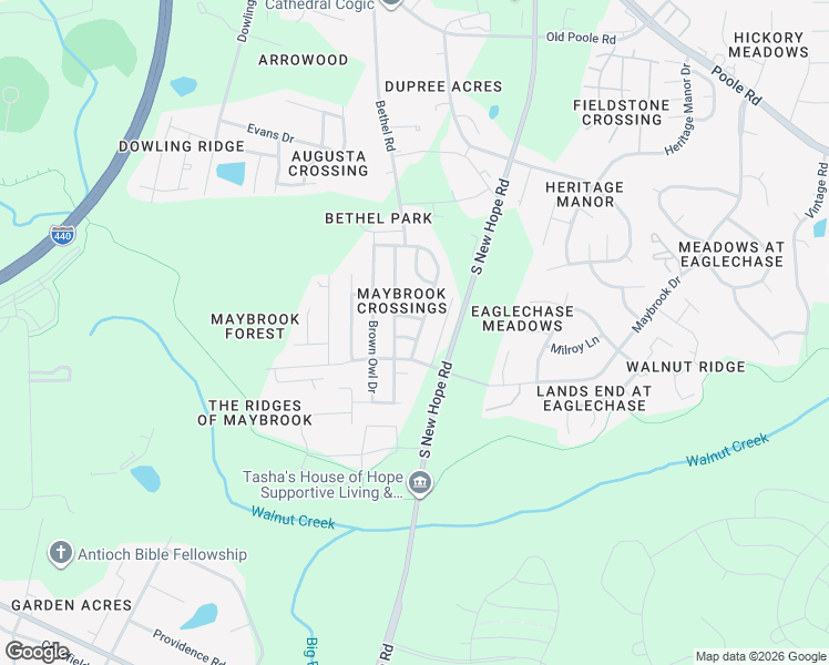 map of restaurants, bars, coffee shops, grocery stores, and more near 2540 Maybrook Crossing Drive in Raleigh