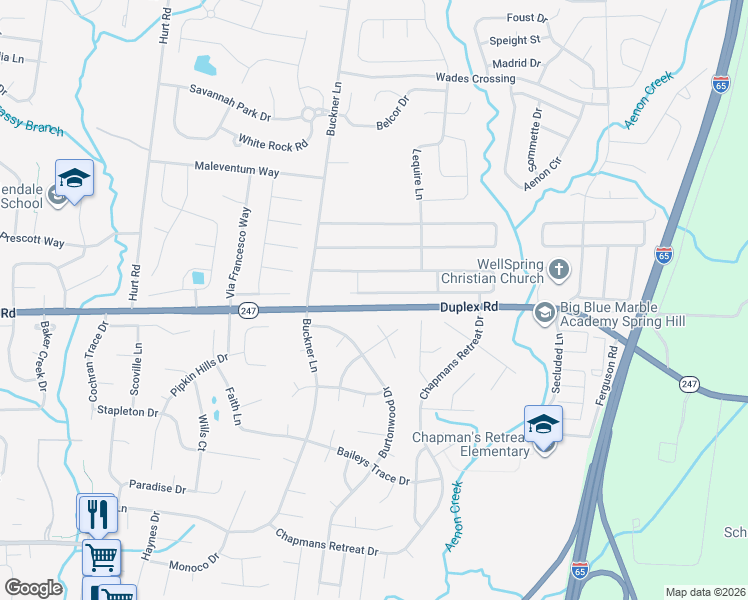 map of restaurants, bars, coffee shops, grocery stores, and more near 3305 Foxtrot Court in Spring Hill