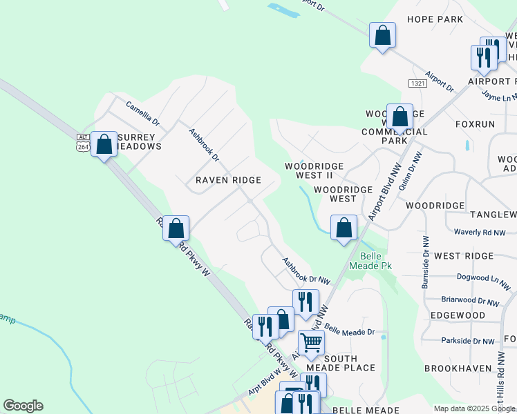 map of restaurants, bars, coffee shops, grocery stores, and more near 3917 Saxby Lane Northwest in Wilson