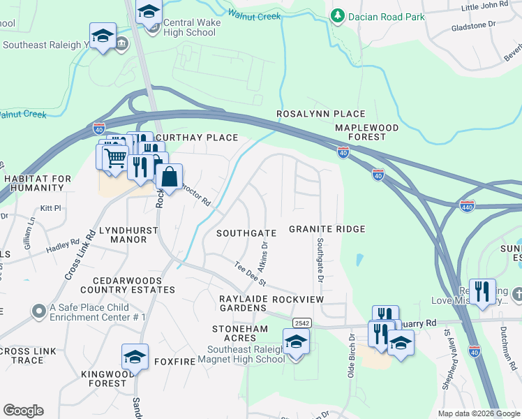 map of restaurants, bars, coffee shops, grocery stores, and more near in Raleigh