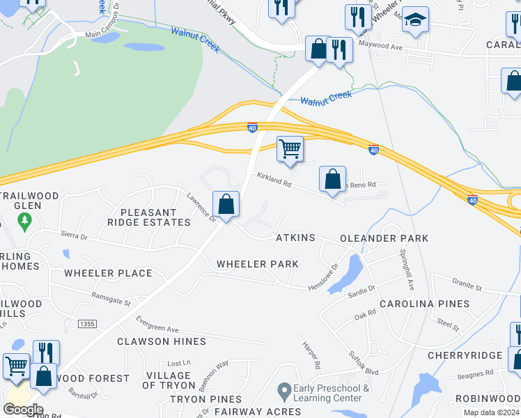 map of restaurants, bars, coffee shops, grocery stores, and more near 2010 Quaker Landing in Raleigh