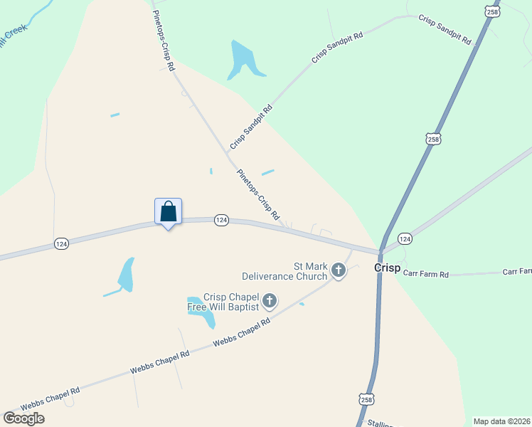 map of restaurants, bars, coffee shops, grocery stores, and more near 335-1133 State Highway 124 in Pinetops