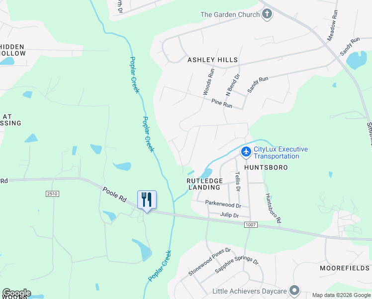map of restaurants, bars, coffee shops, grocery stores, and more near 313 Woods Run in Knightdale