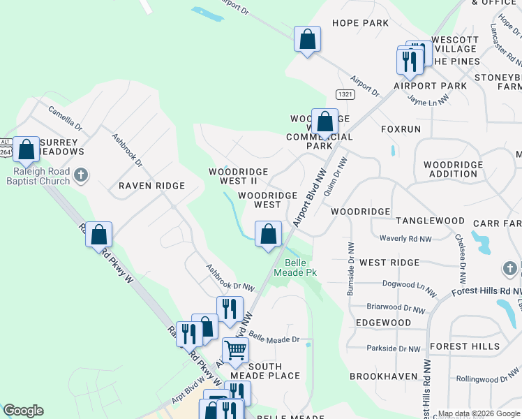 map of restaurants, bars, coffee shops, grocery stores, and more near 3804 Columbia Avenue Northwest in Wilson
