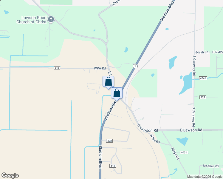 map of restaurants, bars, coffee shops, grocery stores, and more near 1509 East Lawson Road in Jonesboro