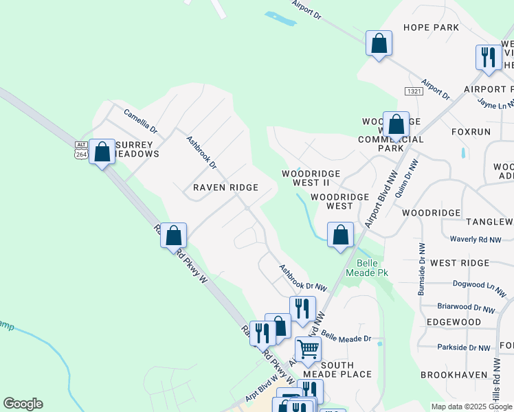 map of restaurants, bars, coffee shops, grocery stores, and more near 3917 Saxby Lane Northwest in Wilson