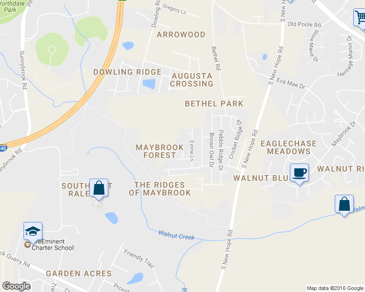 map of restaurants, bars, coffee shops, grocery stores, and more near Moineau Lane in Raleigh