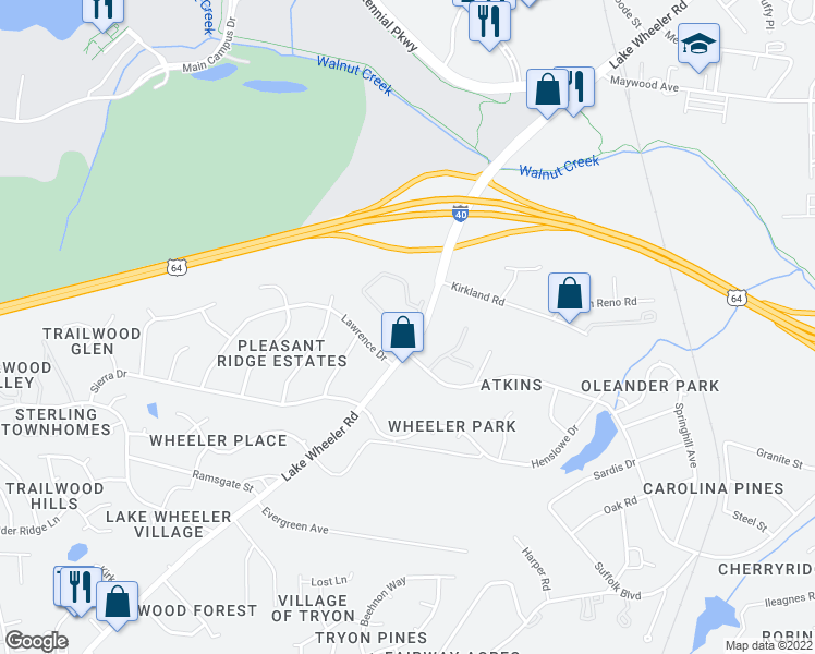 map of restaurants, bars, coffee shops, grocery stores, and more near 2141 Thesis Circle in Raleigh