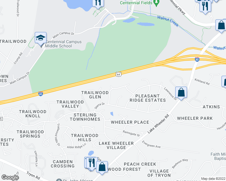 map of restaurants, bars, coffee shops, grocery stores, and more near 2201 Mariner Circle in Raleigh