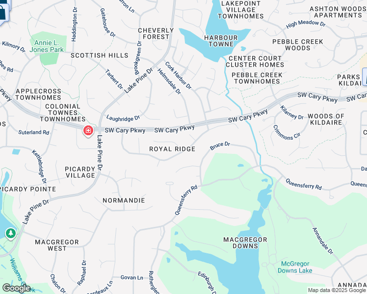 map of restaurants, bars, coffee shops, grocery stores, and more near 100 Prince William Lane in Cary