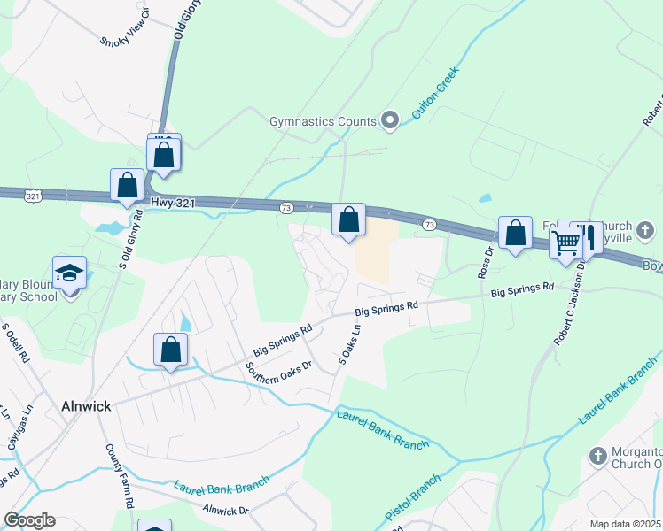 map of restaurants, bars, coffee shops, grocery stores, and more near 712 Camellia Trace Drive in Maryville