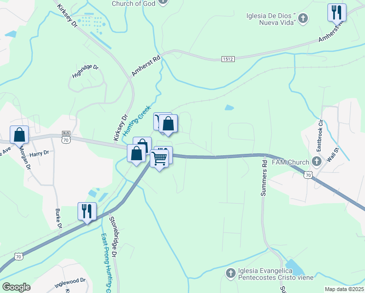 map of restaurants, bars, coffee shops, grocery stores, and more near 145-165 Dugout Circle in Morganton