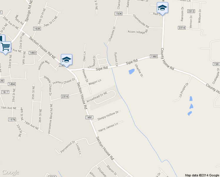 map of restaurants, bars, coffee shops, grocery stores, and more near 4125 Arrowhead Drive Northeast in Hickory