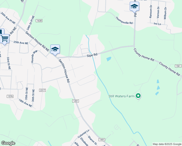 map of restaurants, bars, coffee shops, grocery stores, and more near 4125 Arrowhead Drive Northeast in Hickory