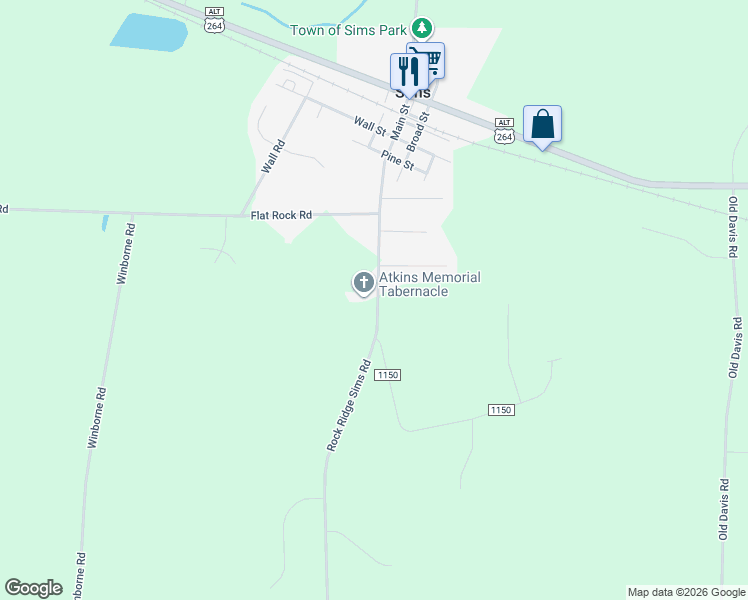 map of restaurants, bars, coffee shops, grocery stores, and more near 6742 Rock Ridge Sims Road in Sims