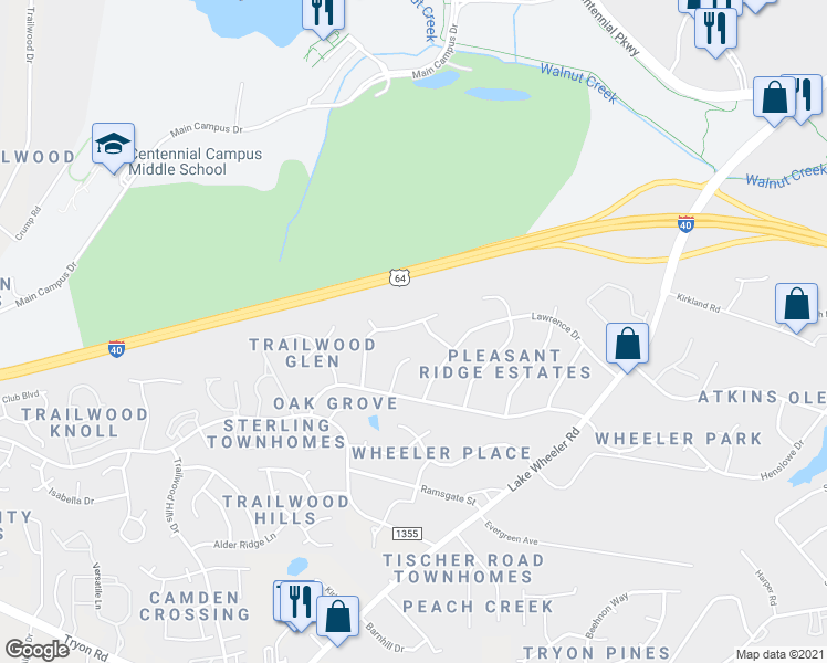 map of restaurants, bars, coffee shops, grocery stores, and more near 2113 Mariner Circle in Raleigh