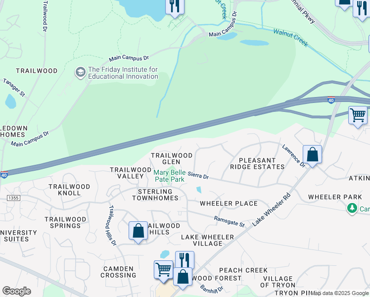 map of restaurants, bars, coffee shops, grocery stores, and more near 2209 Hoot Owl Court in Raleigh