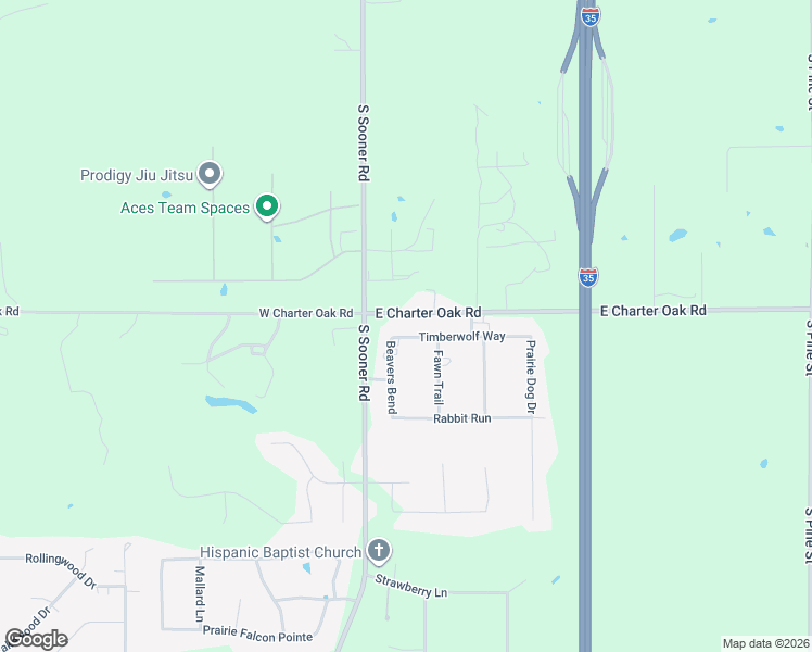 map of restaurants, bars, coffee shops, grocery stores, and more near 4345 Timberwolf Way in Edmond