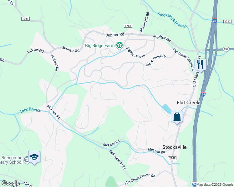 map of restaurants, bars, coffee shops, grocery stores, and more near 205 Double Brook Drive in Weaverville