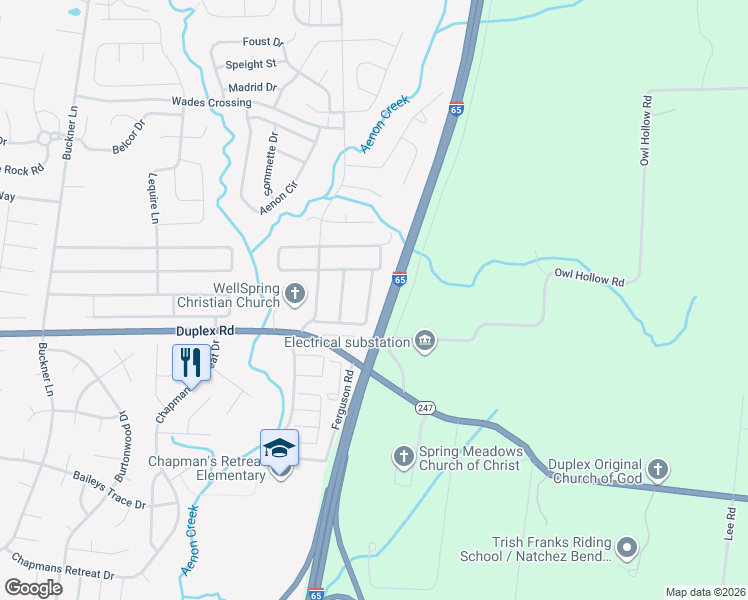 map of restaurants, bars, coffee shops, grocery stores, and more near 2030 Fiona Way in Spring Hill
