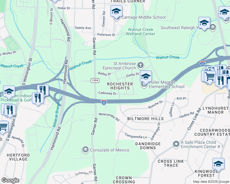 map of restaurants, bars, coffee shops, grocery stores, and more near in Raleigh
