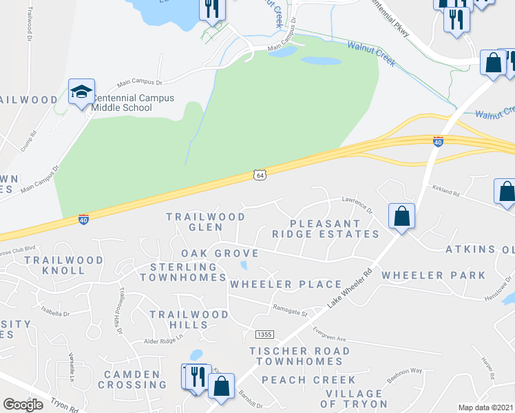 map of restaurants, bars, coffee shops, grocery stores, and more near 2132 Mariner Circle in Raleigh