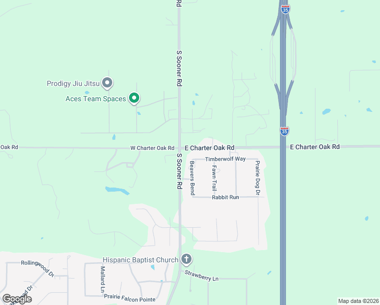 map of restaurants, bars, coffee shops, grocery stores, and more near 4345 Timberwolf Way in Edmond