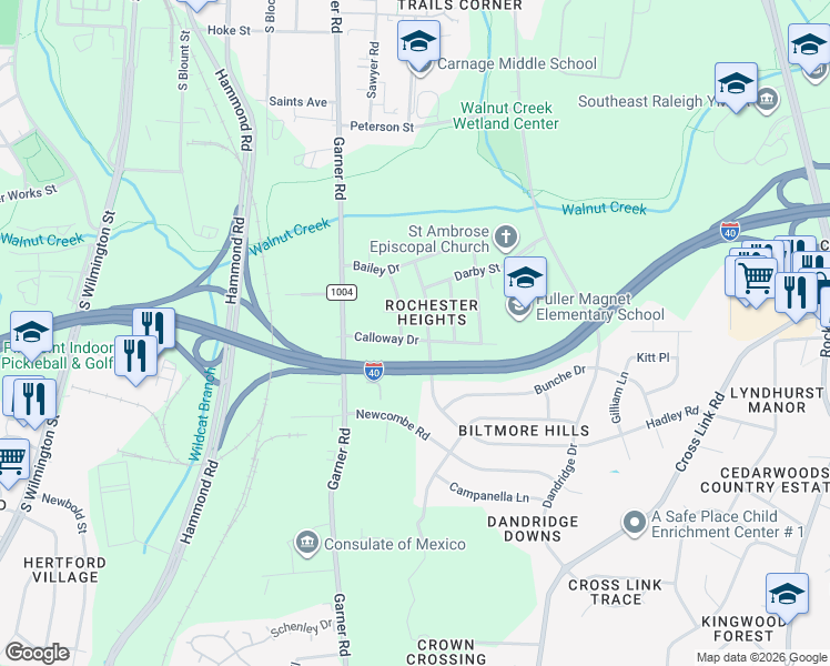 map of restaurants, bars, coffee shops, grocery stores, and more near in Raleigh