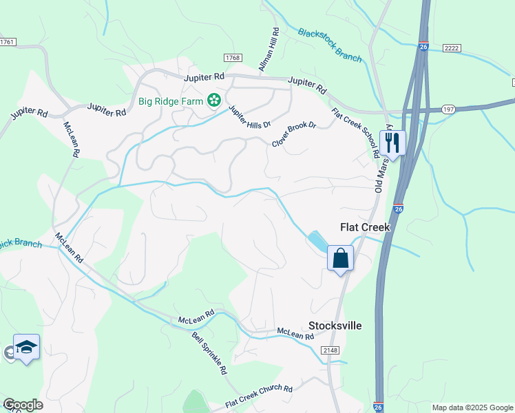 map of restaurants, bars, coffee shops, grocery stores, and more near 64 England Woods Drive in Weaverville