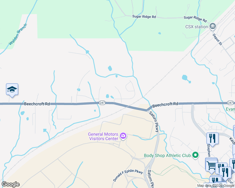 map of restaurants, bars, coffee shops, grocery stores, and more near 578 Beechcroft Road in Spring Hill